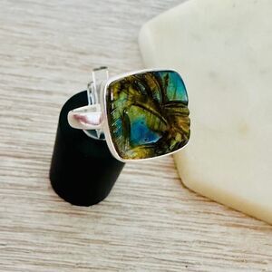 Natural Carving Labradorite Madagascar Sterling Silver Ring Size 9